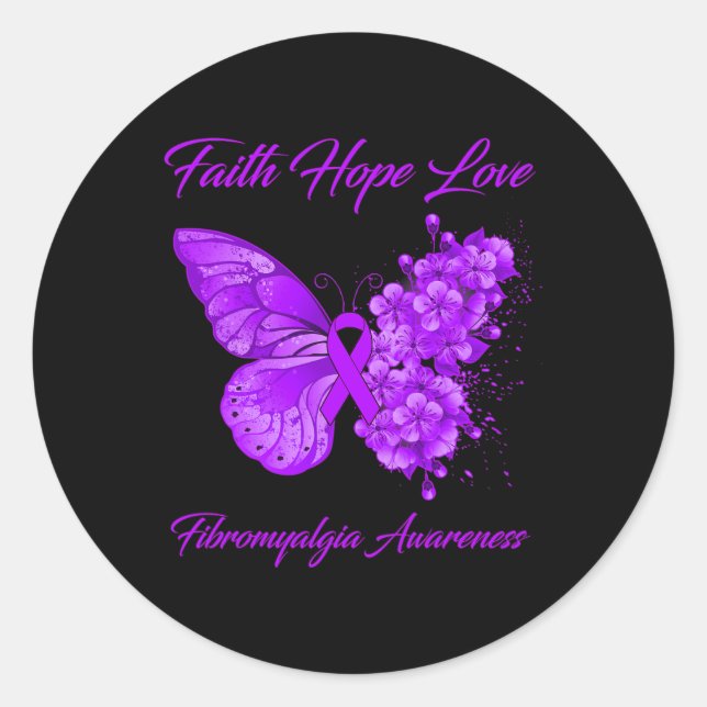 Sticker Rond Faith Hope Love Fibromyalgie Sensibilisation (Devant)