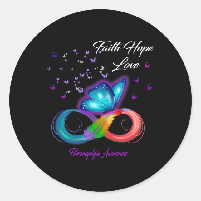 Sticker Rond Faith Hope Love Fibromyalgie Sensibilisation 1 (Devant)