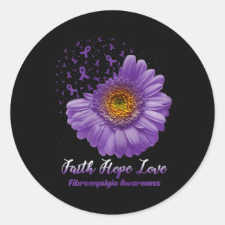 Sticker Rond Faith Hope Love Fibromyalgie Sensibilisation Flowe