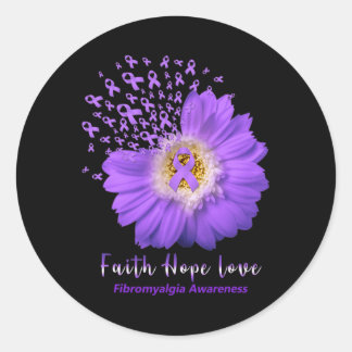 Sticker Rond Faith Hope Love Fibromyalgie Sensibilisation Ribb 