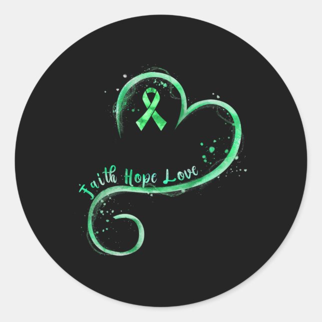Sticker Rond Faith Hope Love Green Ribbon Kidney Disease Award (Devant)