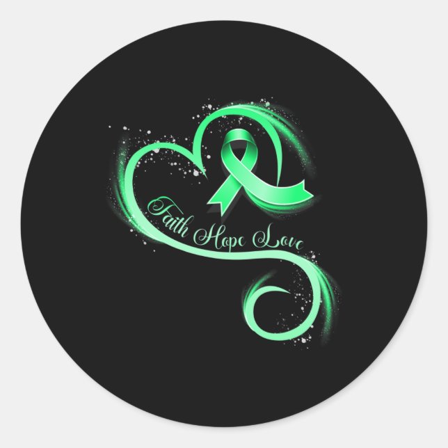 Sticker Rond Faith Hope Love Green Ribbon Kidney Disease Award (Devant)