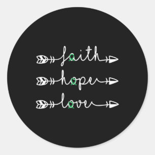Sticker Rond Faith Hope Love Green Ribbon Kidney Disease Award