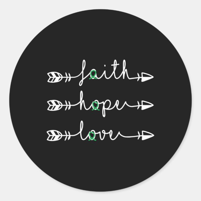 Sticker Rond Faith Hope Love Green Ribbon Kidney Disease Award (Devant)