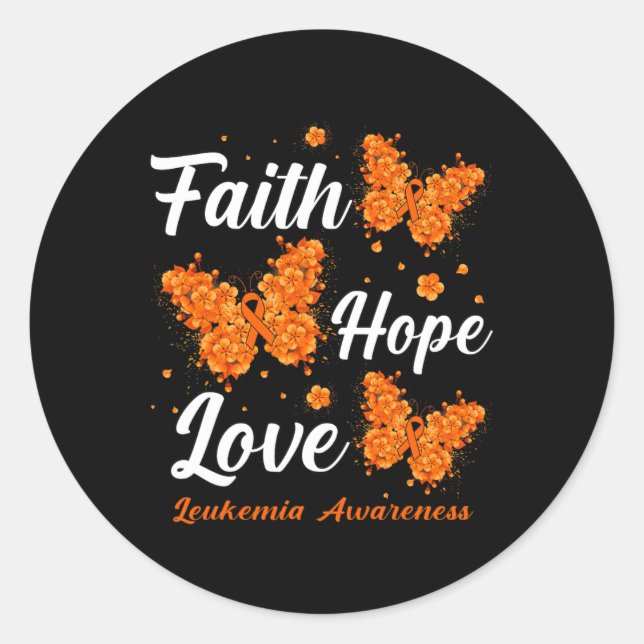 Sticker Rond Faith Hope Love Leukemia Sensibilisation Papillon (Devant)