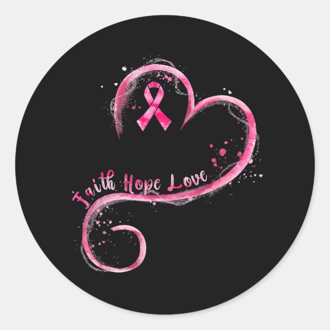 Sticker Rond Faith Hope Love Pink Ribbon Cancer du sein Prix (Devant)