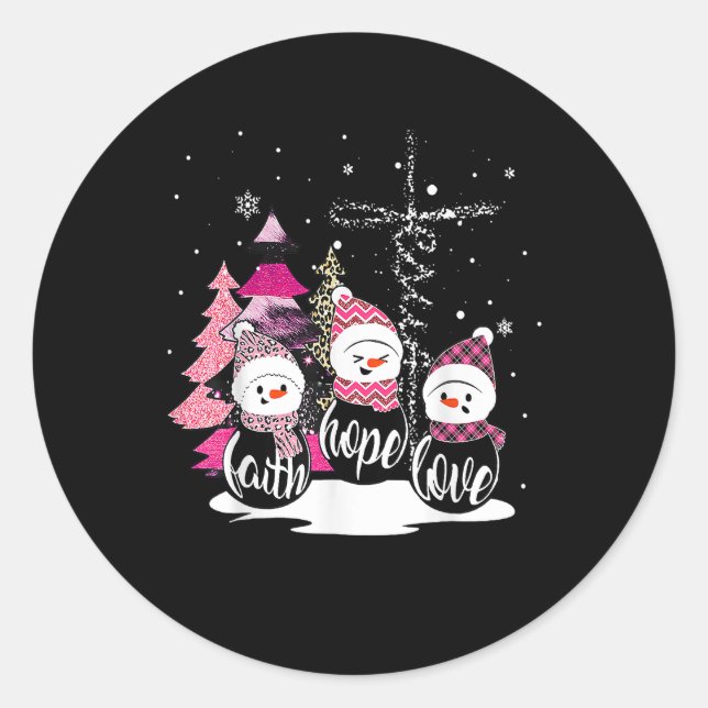 Sticker Rond Faith Hope Love Snowman Jesus Xmas Tree Christian (Devant)
