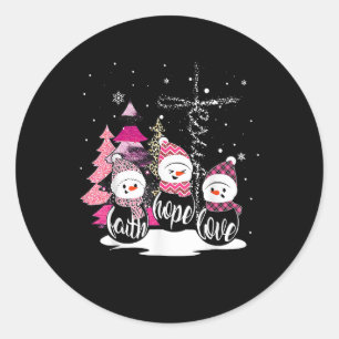 Sticker Rond Faith Hope Love Snowman Jesus Xmas Tree Christian