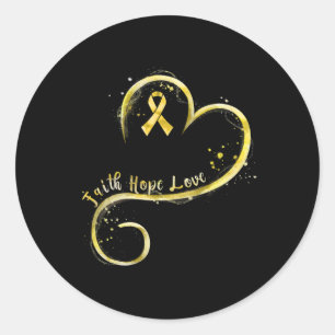 Sticker Rond Faith Hope Love Yellow Ribbon Cancer de l'enfance
