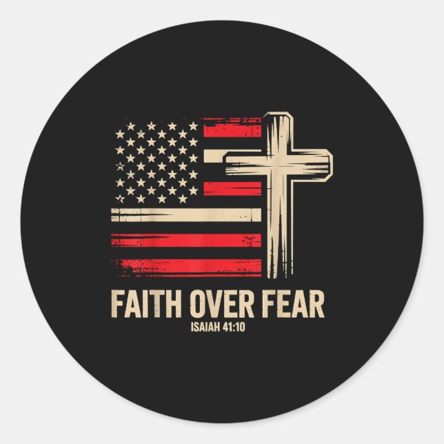Sticker Rond Faith Over Fear American Flag  (Devant)