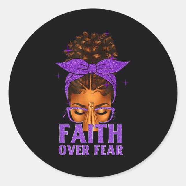 Sticker Rond Faith Over Fear Black Women Afro Christian African (Devant)