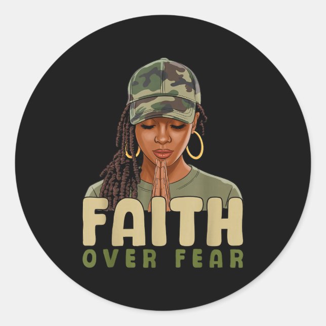 Sticker Rond Faith Over Fear Christian Camo African American Af (Devant)