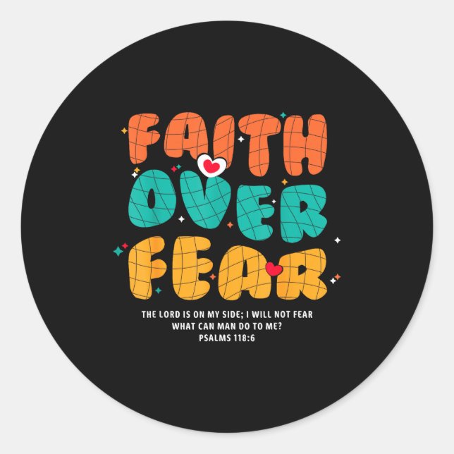 Sticker Rond Faith Over Fear Christian Religious Groovy Men Wom (Devant)