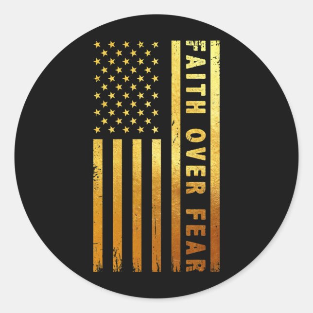Sticker Rond Faith Over Fears Cool Christian Cross American (Devant)
