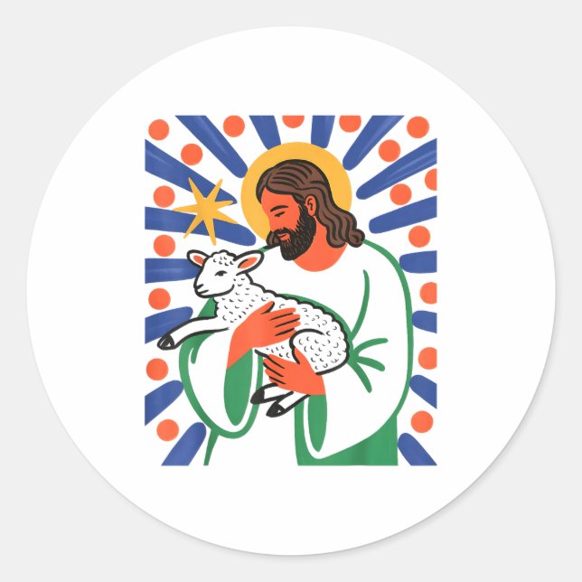 Sticker Rond Faith Shepherd Lamb Peaceful Divine Sritual Design (Devant)