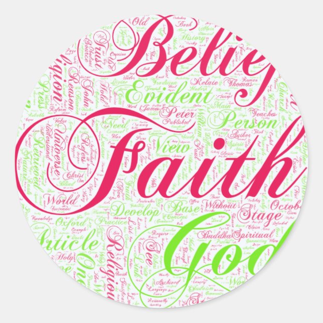 Sticker Rond Faith Word Art Rouge et Vert (Devant)