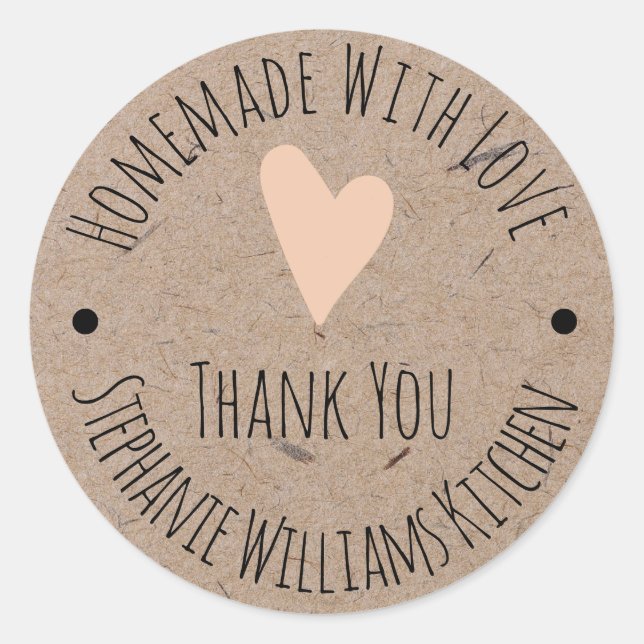 Sticker Rond Faits avec Amour | Kraft Papier Merci Classique (Devant)