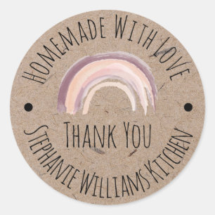 Sticker Rond Faits avec Amour   Kraft Papier Merci Classique