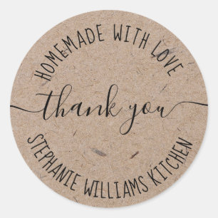 Sticker Rond Faits avec Amour   Kraft Papier Merci Classique