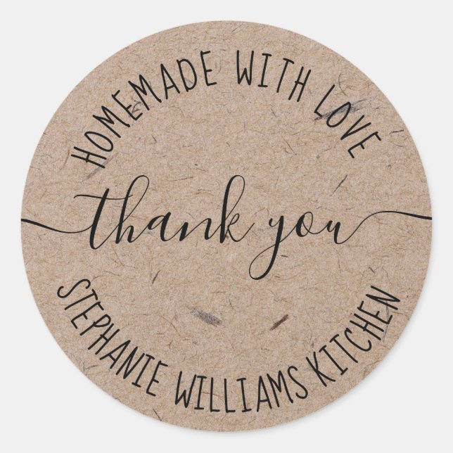 Sticker Rond Faits avec Amour | Kraft Papier Merci Classique (Devant)