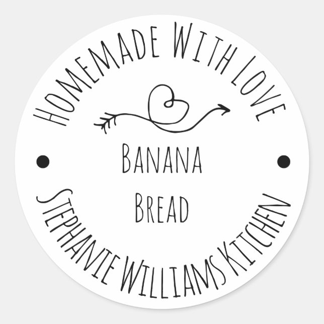 Sticker Rond Faits maison avec amour Cœur et Flèche  |  Pâtisse (Devant)