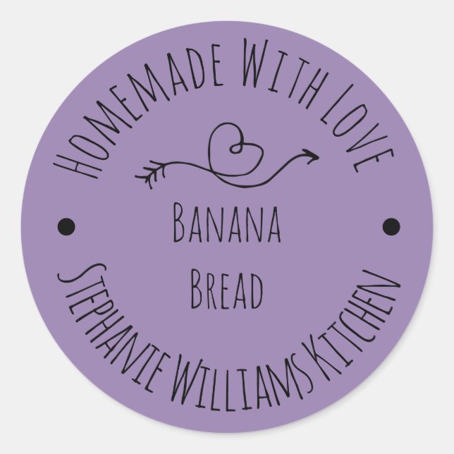 Sticker Rond Faits Maison avec Amour Lavande | Pâtisseries (Devant)