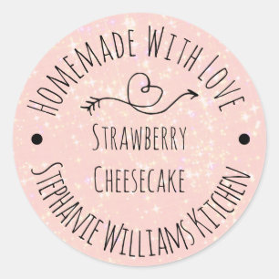 Sticker Rond Faits Maison avec Amour Rose Pailleté Pâtisserie