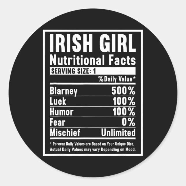 Sticker Rond Faits nutritionnels de la fille irlandaise  (Devant)