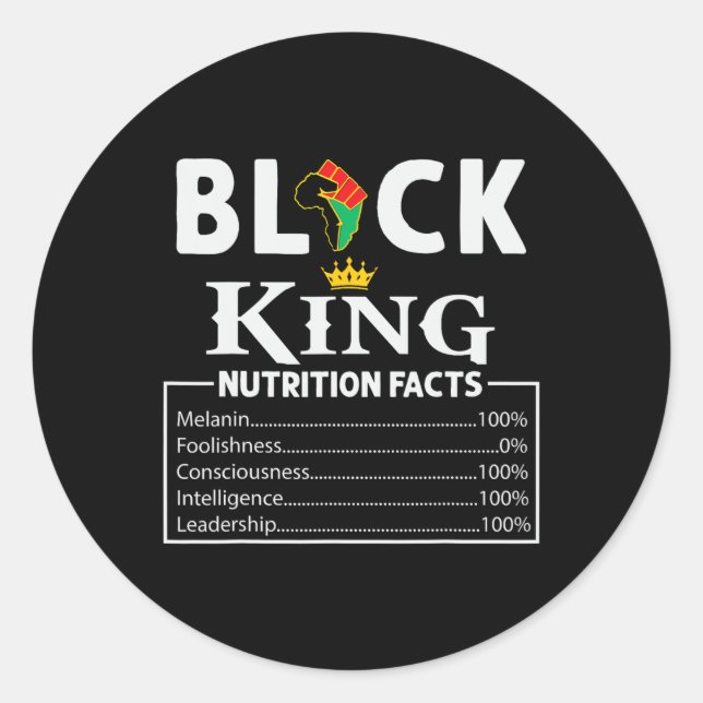 Sticker Rond Faits nutritionnels du roi noir Mois de l'histoire (Devant)