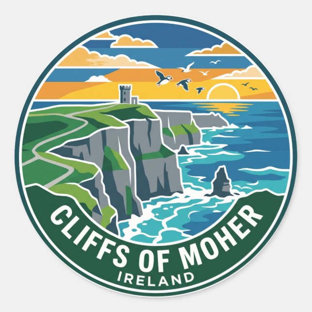 Sticker Rond Falaises de Moher Irlande (Devant)