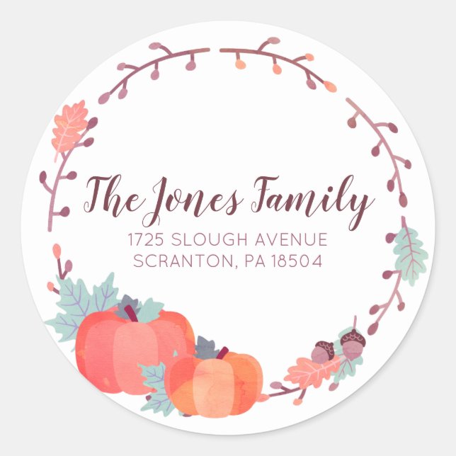 Sticker Rond Fall address labels, pumpkin, harvest (Devant)