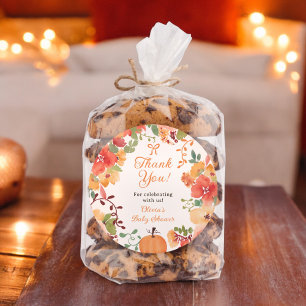 Sticker Rond Fall Bow Boho citrouille floral merci baby shower