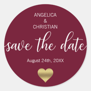 Sticker Rond Fall Burgundy Marsala Gold SAVE THE DATE Mariage