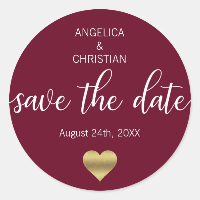 Sticker Rond Fall Burgundy Marsala Gold SAVE THE DATE Mariage (Devant)