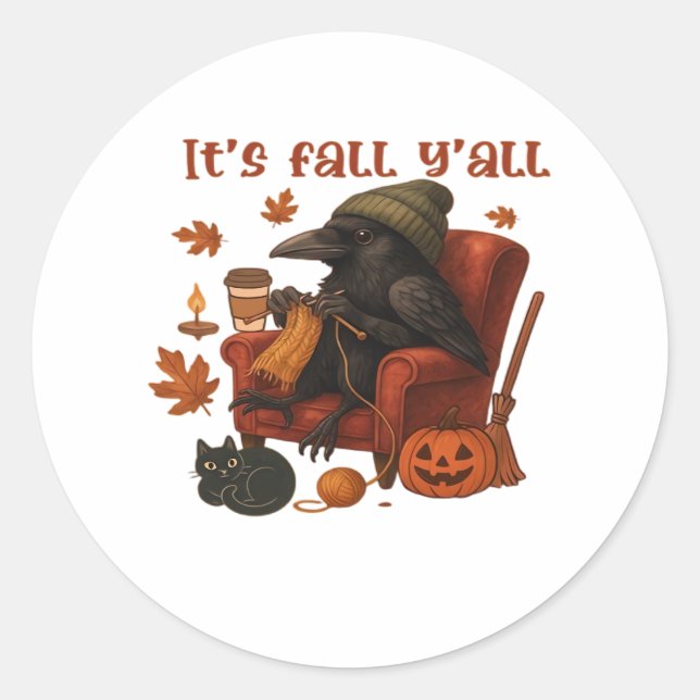 Sticker Rond Fall Crow - It’s Fall Y’all Art (Devant)