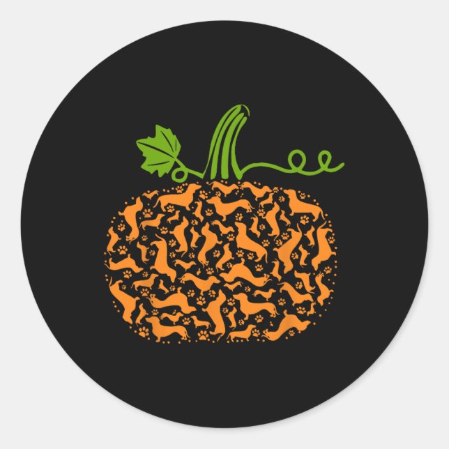Sticker Rond Fall Dachshund Doxin Citrouille Amusant Halloween  (Devant)