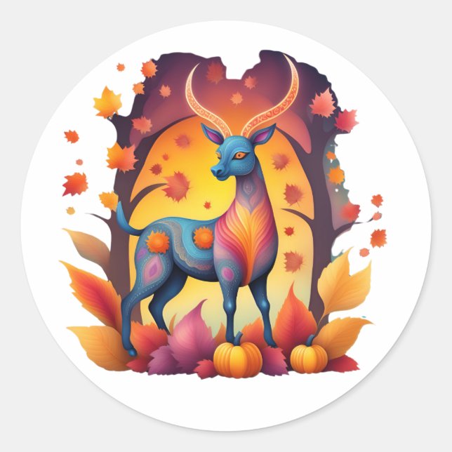 Sticker Rond Fall Deer Alebrije (Devant)