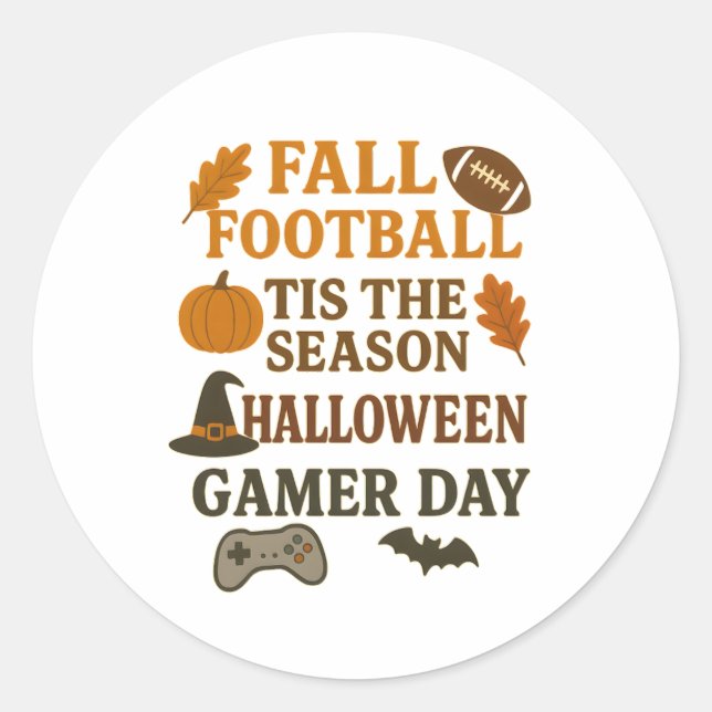 Sticker Rond Fall Football Tis The Season Halloween Gamer Day (Devant)