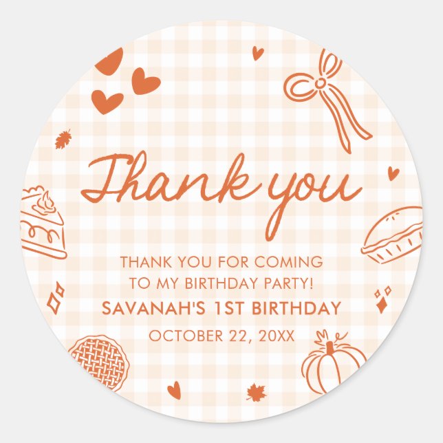 Sticker Rond Fall Hand Drawn A Little Cutie Pie 1st Birthday (Devant)