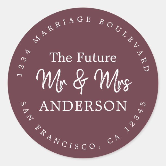 Sticker Rond Fall Love Future M. Mme Burgundy Retour Adresse (Devant)