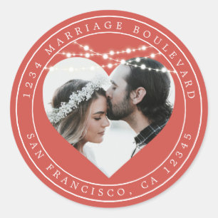 Sticker Rond Fall Love Rustic Lights Red Mariage Photo