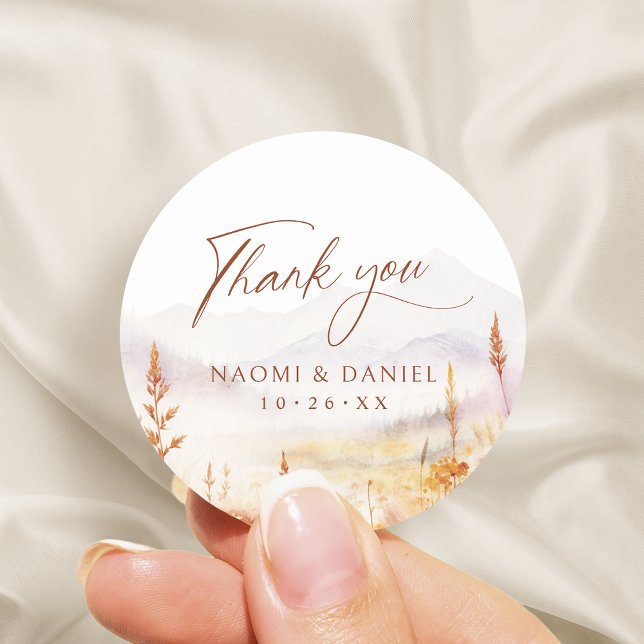 Sticker Rond Fall Wildflower Mountain Rustic Thank You Favors (Fall Wildflower Mountain Rustic Thank You Favors Classic Round Sticker)