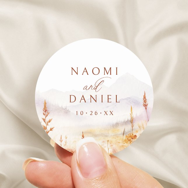 Sticker Rond Fall Wildflower Mountain Rustic Wedding Favors (Fall Wildflower Mountain Rustic Wedding Favors Classic Round Sticker)