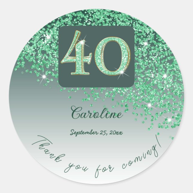 Sticker Rond Falling Green Parties scintillant, 40e anniversair (Devant)