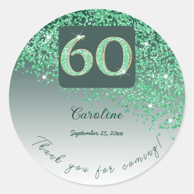 Sticker Rond Falling Green Parties scintillant, 60e anniversair (Devant)