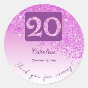 Sticker Rond Falling Pink Parties scintillant, 20e anniversaire