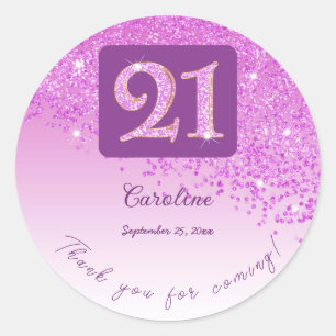 Sticker Rond Falling Pink Parties scintillant, 21e anniversaire