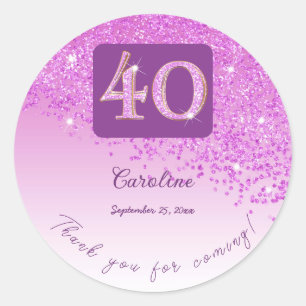 Sticker Rond Falling Pink Parties scintillant, 40e anniversaire