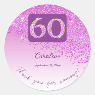 Sticker Rond Falling Pink Parties scintillant, 60e anniversaire