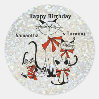 Sticker Rond Famille Chats d'Anniversaire